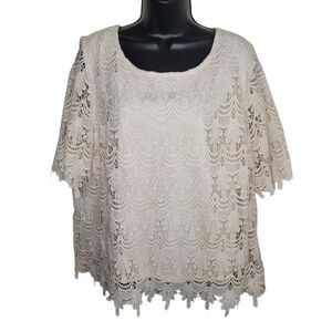 ADIVA Women's Ivory scalloped lace Plus Size top size 2x
